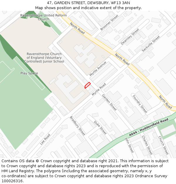 47, GARDEN STREET, DEWSBURY, WF13 3AN: Location map and indicative extent of plot