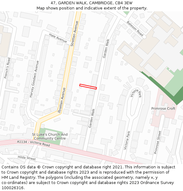 47, GARDEN WALK, CAMBRIDGE, CB4 3EW: Location map and indicative extent of plot