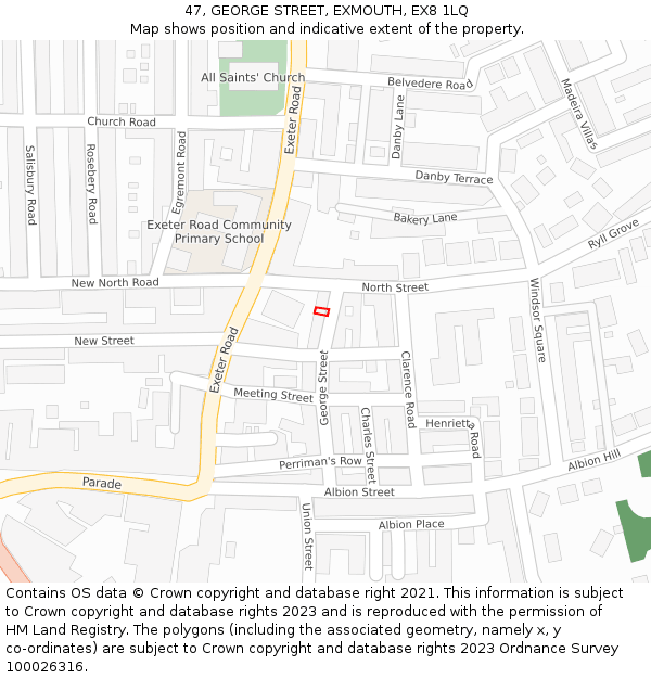 47, GEORGE STREET, EXMOUTH, EX8 1LQ: Location map and indicative extent of plot