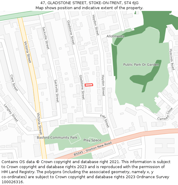 47, GLADSTONE STREET, STOKE-ON-TRENT, ST4 6JG: Location map and indicative extent of plot