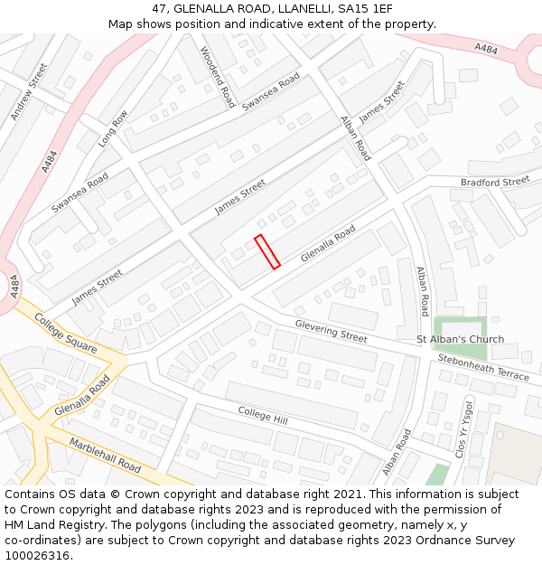 47, GLENALLA ROAD, LLANELLI, SA15 1EF: Location map and indicative extent of plot