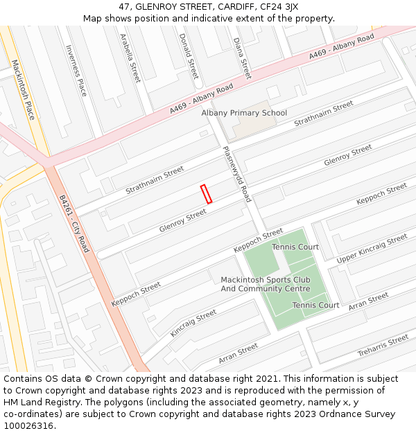 47, GLENROY STREET, CARDIFF, CF24 3JX: Location map and indicative extent of plot