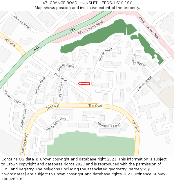 47, GRANGE ROAD, HUNSLET, LEEDS, LS10 1SY: Location map and indicative extent of plot