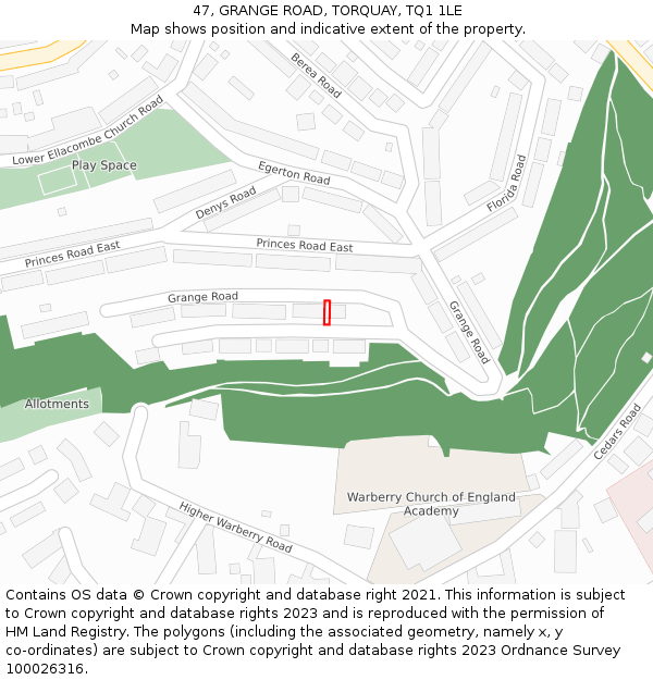 47, GRANGE ROAD, TORQUAY, TQ1 1LE: Location map and indicative extent of plot