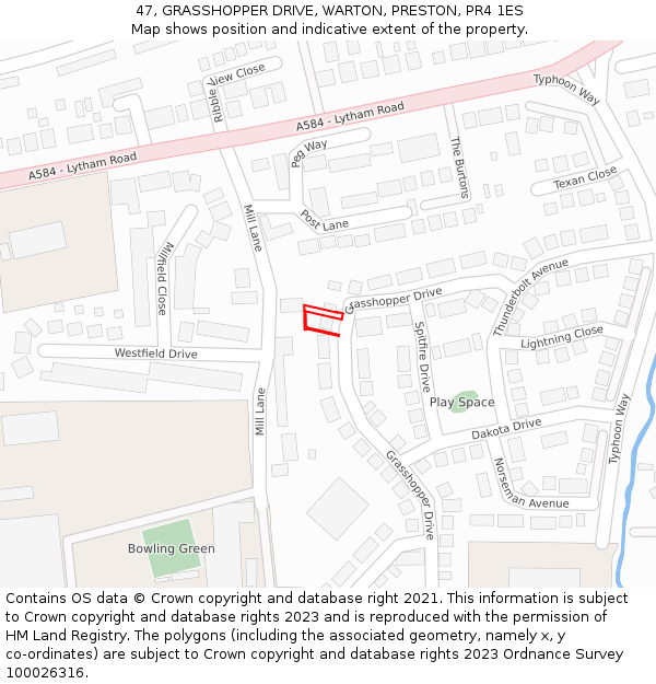 47, GRASSHOPPER DRIVE, WARTON, PRESTON, PR4 1ES: Location map and indicative extent of plot