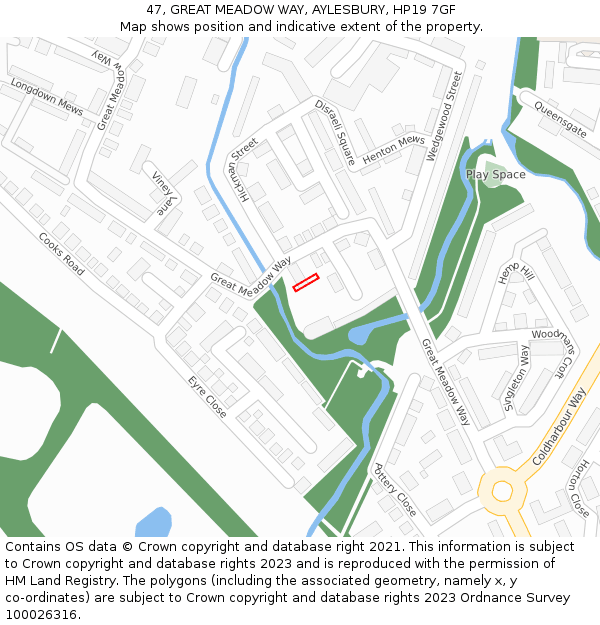 47, GREAT MEADOW WAY, AYLESBURY, HP19 7GF: Location map and indicative extent of plot