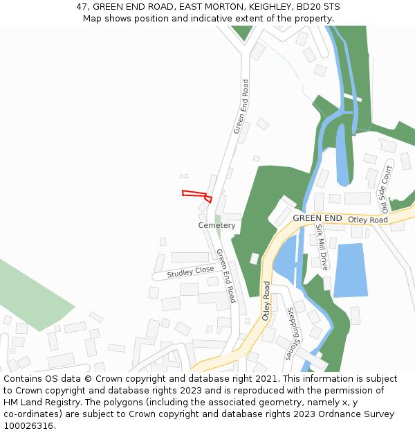 47, GREEN END ROAD, EAST MORTON, KEIGHLEY, BD20 5TS: Location map and indicative extent of plot