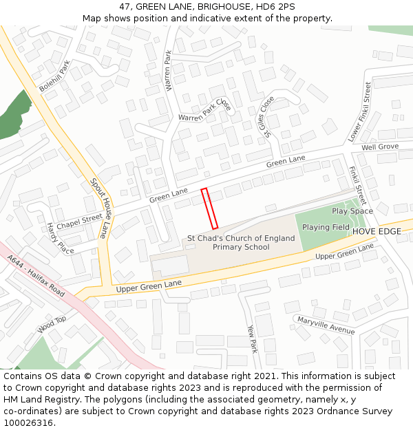 47, GREEN LANE, BRIGHOUSE, HD6 2PS: Location map and indicative extent of plot