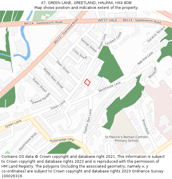 47, GREEN LANE, GREETLAND, HALIFAX, HX4 8DB: Location map and indicative extent of plot