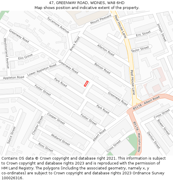 47, GREENWAY ROAD, WIDNES, WA8 6HD: Location map and indicative extent of plot