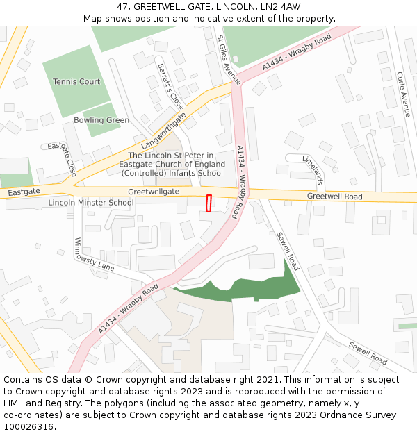 47, GREETWELL GATE, LINCOLN, LN2 4AW: Location map and indicative extent of plot