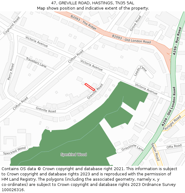 47, GREVILLE ROAD, HASTINGS, TN35 5AL: Location map and indicative extent of plot