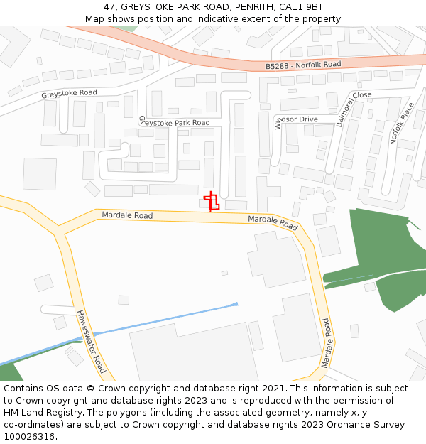 47, GREYSTOKE PARK ROAD, PENRITH, CA11 9BT: Location map and indicative extent of plot