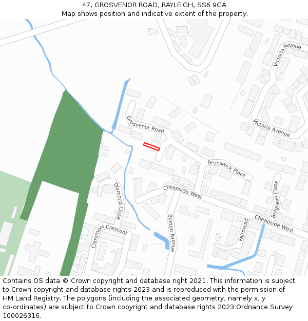 47, GROSVENOR ROAD, RAYLEIGH, SS6 9GA: Location map and indicative extent of plot