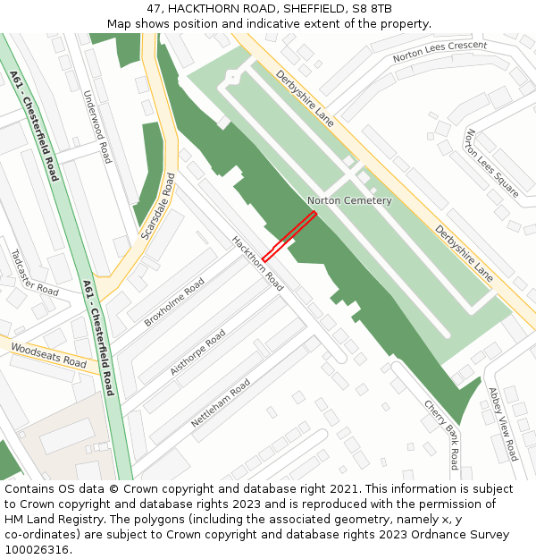 47, HACKTHORN ROAD, SHEFFIELD, S8 8TB: Location map and indicative extent of plot