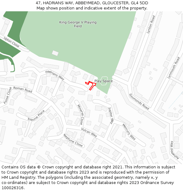 47, HADRIANS WAY, ABBEYMEAD, GLOUCESTER, GL4 5DD: Location map and indicative extent of plot