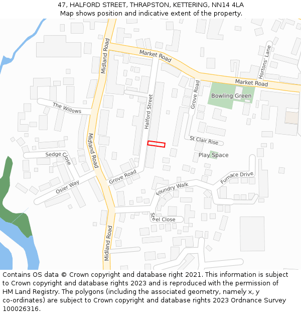 47, HALFORD STREET, THRAPSTON, KETTERING, NN14 4LA: Location map and indicative extent of plot