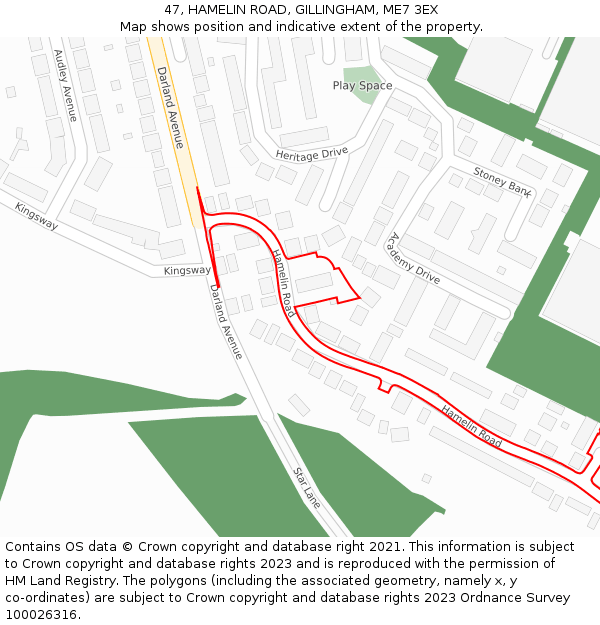 47, HAMELIN ROAD, GILLINGHAM, ME7 3EX: Location map and indicative extent of plot