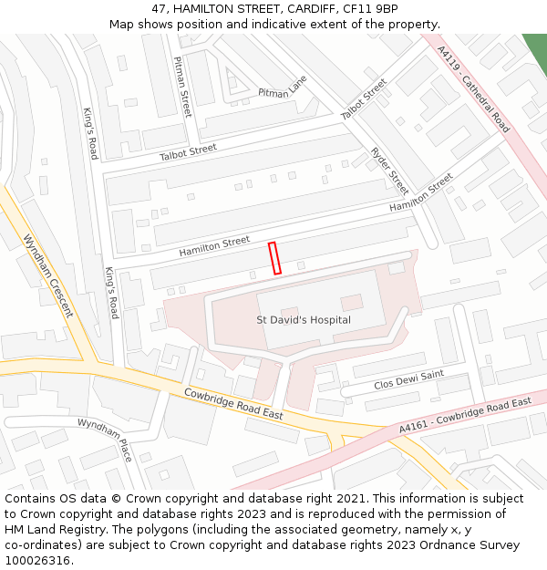 47, HAMILTON STREET, CARDIFF, CF11 9BP: Location map and indicative extent of plot