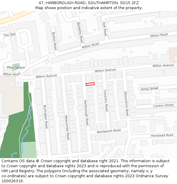 47, HARBOROUGH ROAD, SOUTHAMPTON, SO15 2FZ: Location map and indicative extent of plot