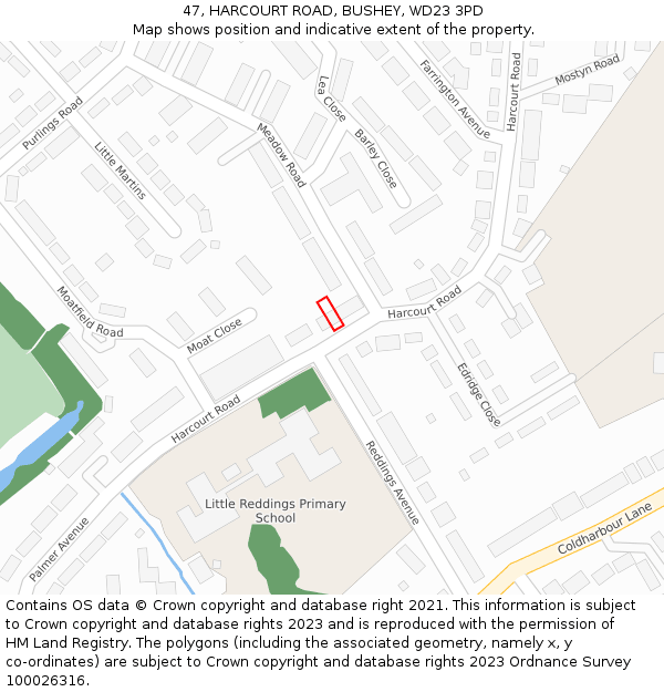 47, HARCOURT ROAD, BUSHEY, WD23 3PD: Location map and indicative extent of plot