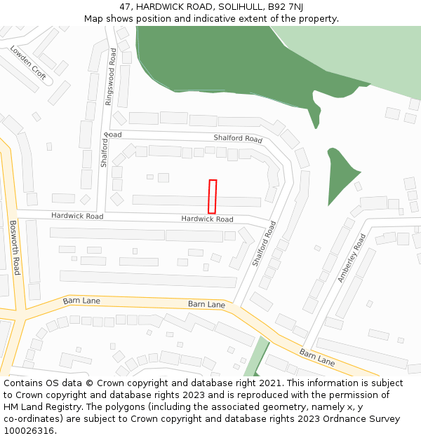 47, HARDWICK ROAD, SOLIHULL, B92 7NJ: Location map and indicative extent of plot
