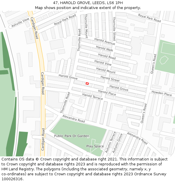 47, HAROLD GROVE, LEEDS, LS6 1PH: Location map and indicative extent of plot