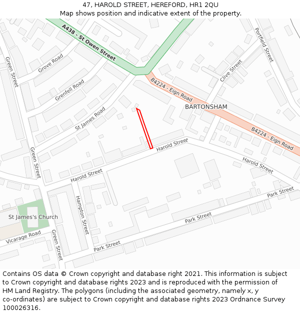 47, HAROLD STREET, HEREFORD, HR1 2QU: Location map and indicative extent of plot