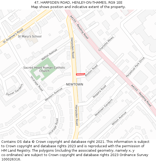 47, HARPSDEN ROAD, HENLEY-ON-THAMES, RG9 1EE: Location map and indicative extent of plot