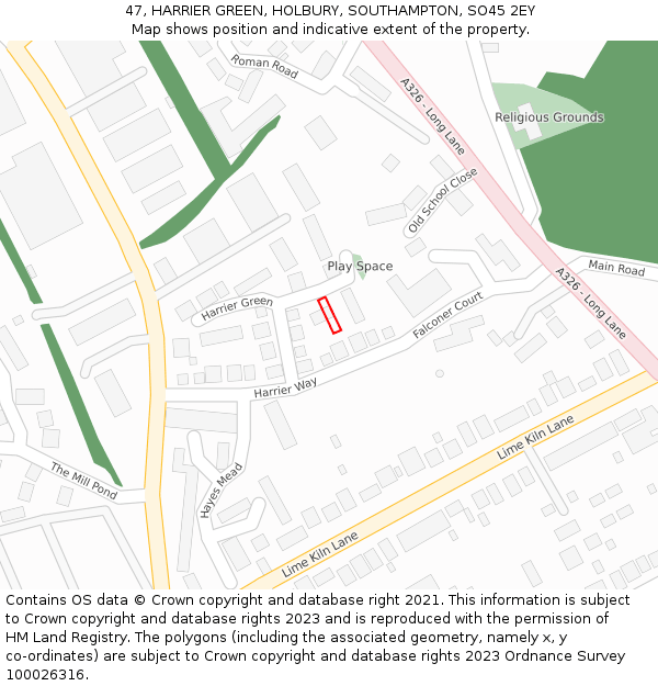 47, HARRIER GREEN, HOLBURY, SOUTHAMPTON, SO45 2EY: Location map and indicative extent of plot