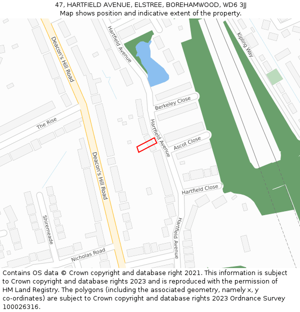 47, HARTFIELD AVENUE, ELSTREE, BOREHAMWOOD, WD6 3JJ: Location map and indicative extent of plot