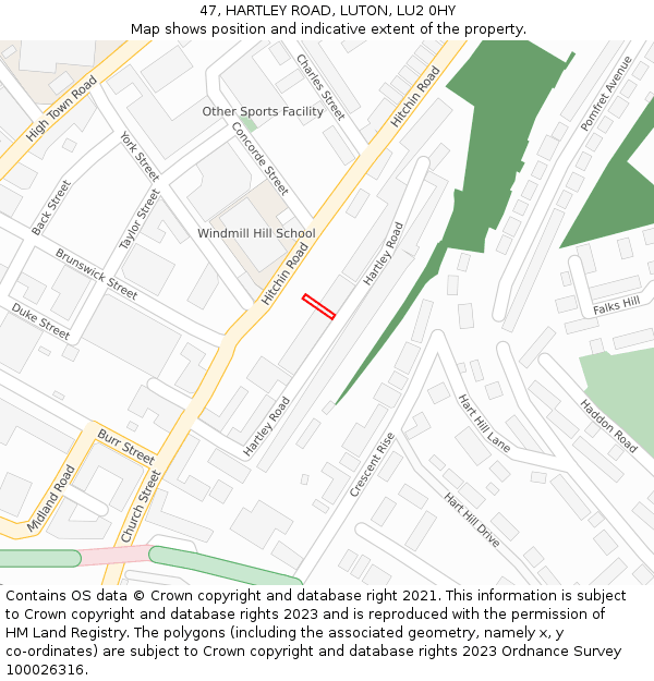 47, HARTLEY ROAD, LUTON, LU2 0HY: Location map and indicative extent of plot