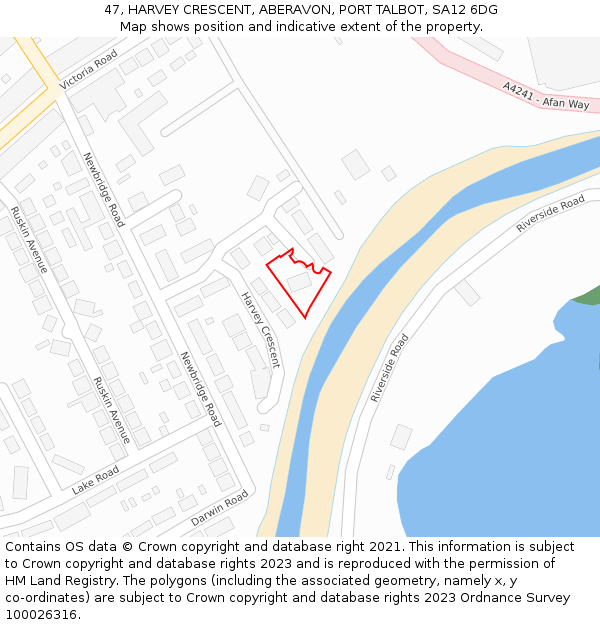 47, HARVEY CRESCENT, ABERAVON, PORT TALBOT, SA12 6DG: Location map and indicative extent of plot