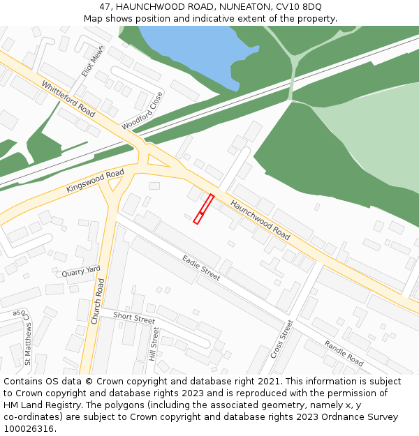 47, HAUNCHWOOD ROAD, NUNEATON, CV10 8DQ: Location map and indicative extent of plot