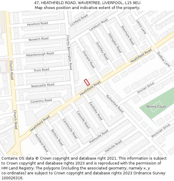 47, HEATHFIELD ROAD, WAVERTREE, LIVERPOOL, L15 9EU: Location map and indicative extent of plot