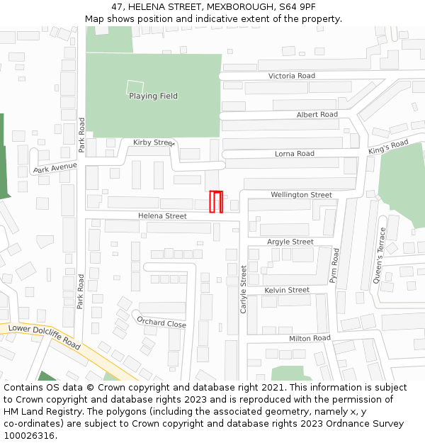 47, HELENA STREET, MEXBOROUGH, S64 9PF: Location map and indicative extent of plot