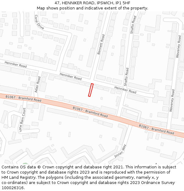 47, HENNIKER ROAD, IPSWICH, IP1 5HF: Location map and indicative extent of plot