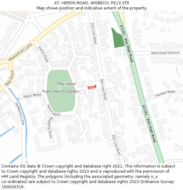 47, HERON ROAD, WISBECH, PE13 2TR: Location map and indicative extent of plot