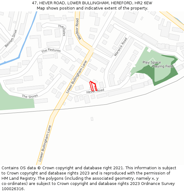 47, HEVER ROAD, LOWER BULLINGHAM, HEREFORD, HR2 6EW: Location map and indicative extent of plot