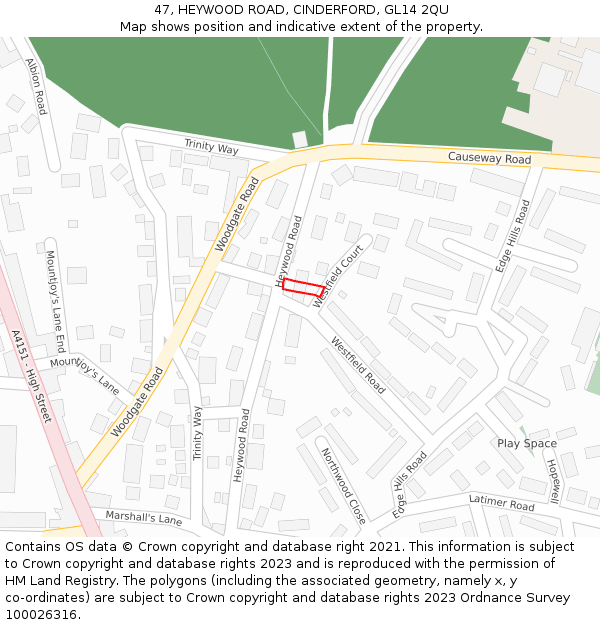 47, HEYWOOD ROAD, CINDERFORD, GL14 2QU: Location map and indicative extent of plot