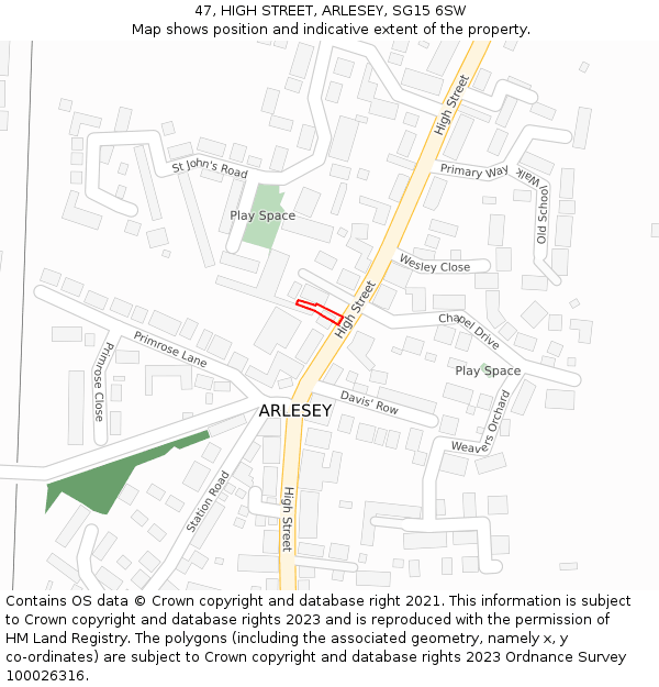 47, HIGH STREET, ARLESEY, SG15 6SW: Location map and indicative extent of plot