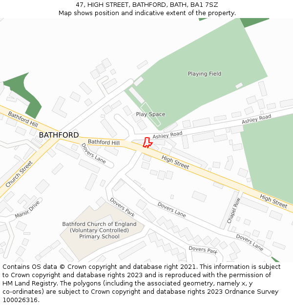 47, HIGH STREET, BATHFORD, BATH, BA1 7SZ: Location map and indicative extent of plot