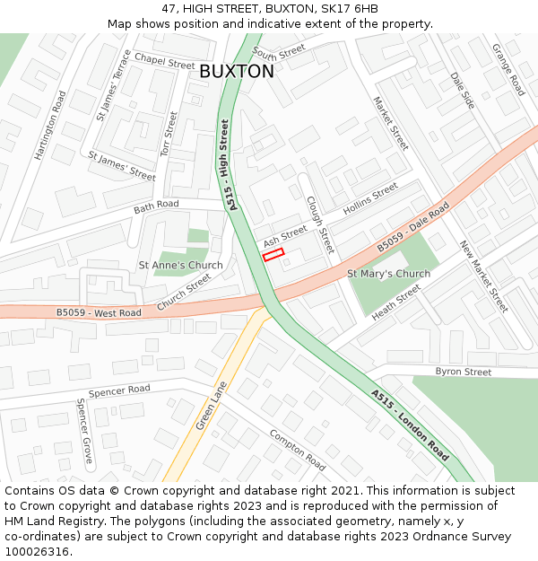47, HIGH STREET, BUXTON, SK17 6HB: Location map and indicative extent of plot