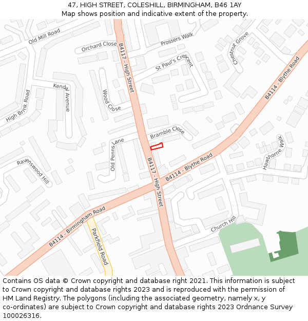 47, HIGH STREET, COLESHILL, BIRMINGHAM, B46 1AY: Location map and indicative extent of plot