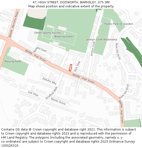 47, HIGH STREET, DODWORTH, BARNSLEY, S75 3RF: Location map and indicative extent of plot