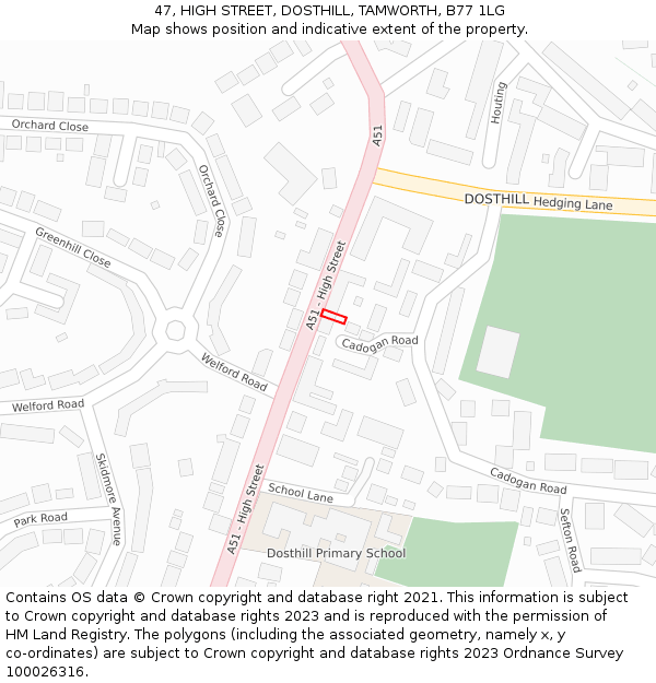 47, HIGH STREET, DOSTHILL, TAMWORTH, B77 1LG: Location map and indicative extent of plot