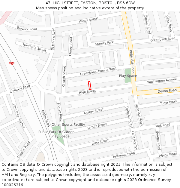 47, HIGH STREET, EASTON, BRISTOL, BS5 6DW: Location map and indicative extent of plot