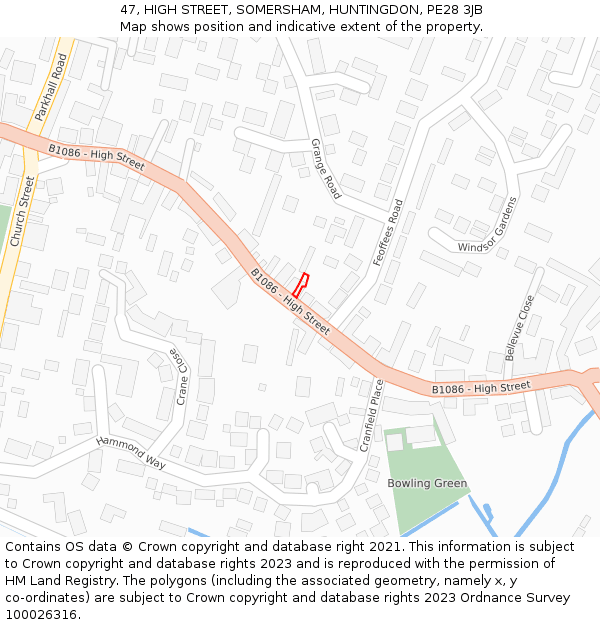 47, HIGH STREET, SOMERSHAM, HUNTINGDON, PE28 3JB: Location map and indicative extent of plot