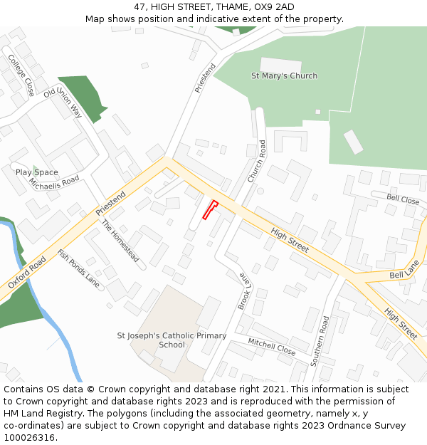 47, HIGH STREET, THAME, OX9 2AD: Location map and indicative extent of plot