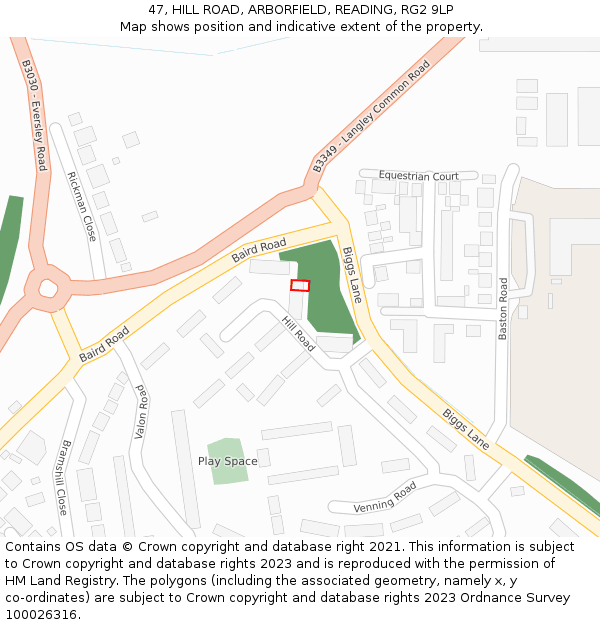 47, HILL ROAD, ARBORFIELD, READING, RG2 9LP: Location map and indicative extent of plot